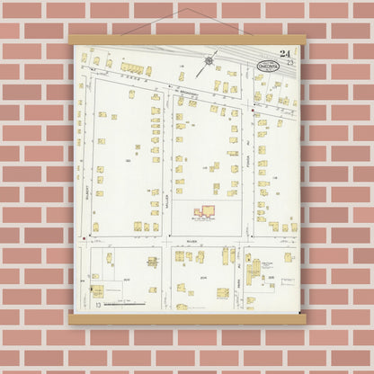 Old map wall art mockup — magnetic wood frame on brick wall — Sanborn Fire Insurance Map from Oneonta, Otsego County, New York (1916), Sheet #0024