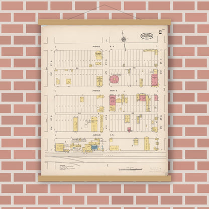 Old map wall art mockup — magnetic wood frame on brick wall — Sanborn Fire Insurance Map from Robstown, Nueces County, Texas (1922), Sheet #0002