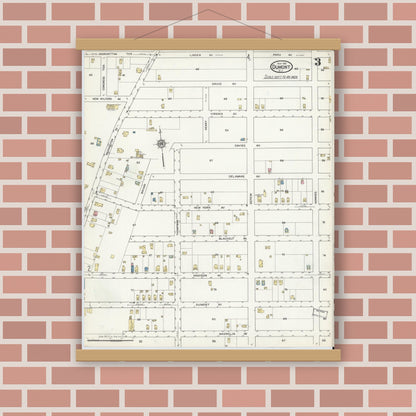 Old map wall art mockup — magnetic wood frame on brick wall — Sanborn Fire Insurance Map from Dumont, Bergen County, New Jersey (1916), Sheet #0003
