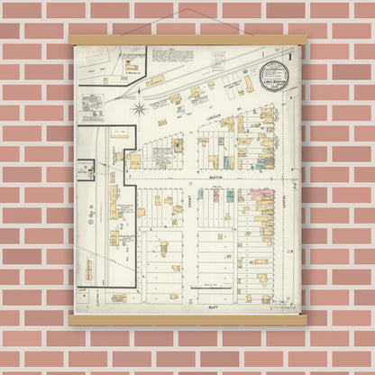 Old map wall art mockup — magnetic wood frame on brick wall — Sanborn Fire Insurance Map from Lake Benton, Lincoln County, Minnesota (1900), Sheet #0001