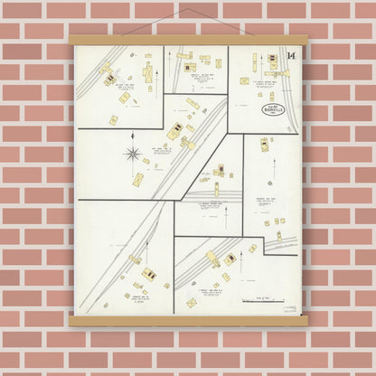 Old map wall art mockup — magnetic wood frame on brick wall — Sanborn Fire Insurance Map from Boonville, Warrick County, Indiana (1907), Sheet #0014