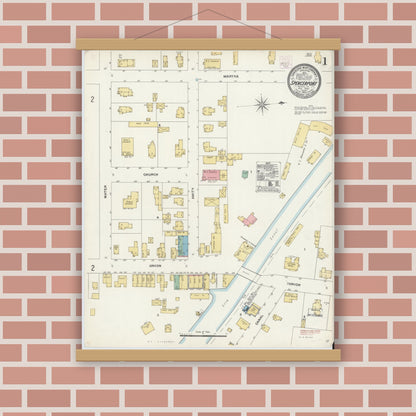Old map wall art mockup — magnetic wood frame on brick wall — Sanborn Fire Insurance Map from Spencerport, Monroe County, New York (1905) - Complete Map Set