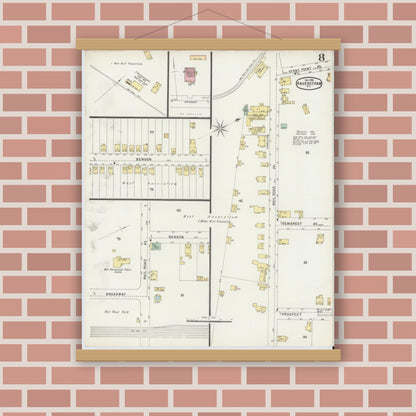 Old map wall art mockup — magnetic wood frame on brick wall — Sanborn Fire Insurance Map from Haverstraw, Rockland County, New York (1896), Sheet #0008