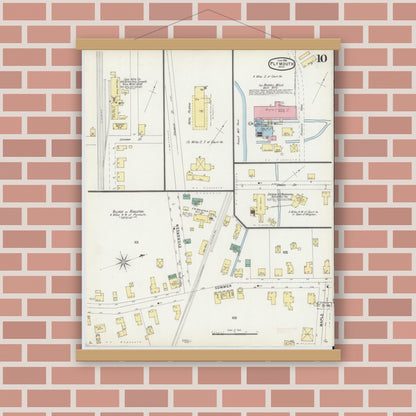 Old map wall art mockup — magnetic wood frame on brick wall — Sanborn Fire Insurance Map from Plymouth, Plymouth County, Massachusetts (1896), Sheet #0010
