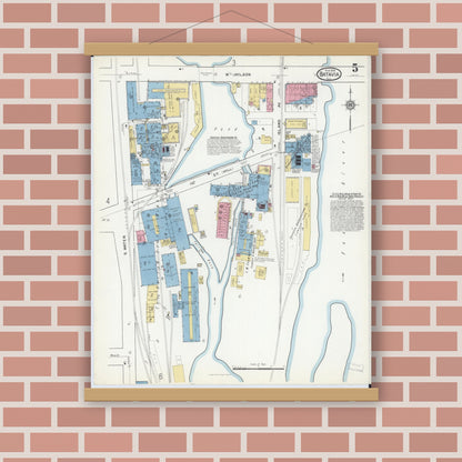 Old map wall art mockup — magnetic wood frame on brick wall — Sanborn Fire Insurance Map from Batavia, Kane County, Illinois (1916), Sheet #0005
