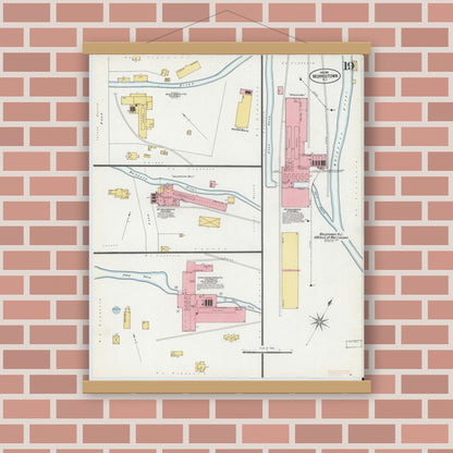 Old map wall art mockup — magnetic wood frame on brick wall — Sanborn Fire Insurance Map from Morristown, Morris County, New Jersey (1901), Sheet #0019