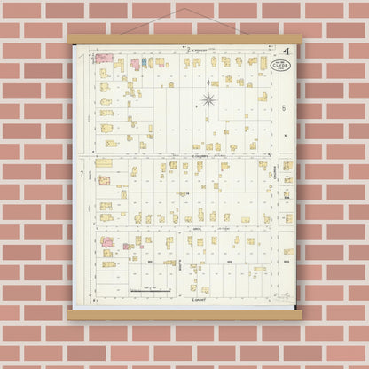 Old map wall art mockup — magnetic wood frame on brick wall — Sanborn Fire Insurance Map from Clyde, Sandusky County, Ohio (1906), Sheet #0004