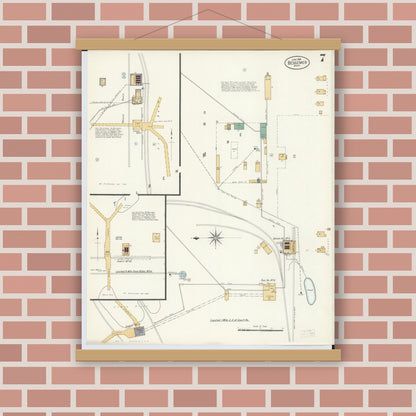 Old map wall art mockup — magnetic wood frame on brick wall — Sanborn Fire Insurance Map from Bessemer, Gogebic County, Michigan (1908), Sheet #0007