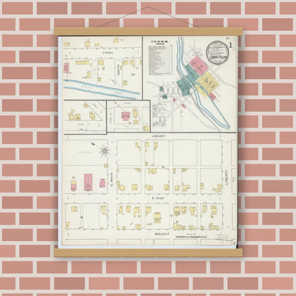 Old map wall art mockup — magnetic wood frame on brick wall — Sanborn Fire Insurance Map from Canal Fulton, Stark County, Ohio (1893) - Complete Map Set