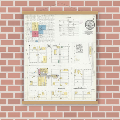 Old map wall art mockup — magnetic wood frame on brick wall — Sanborn Fire Insurance Map from Hempstead, Waller County, Texas (1906) - Complete Map Set