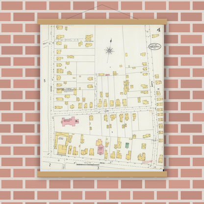 Old map wall art mockup — magnetic wood frame on brick wall — Sanborn Fire Insurance Map from Cobleskill, Schoharie County, New York (1904), Sheet #0004