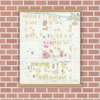 Old map wall art mockup — magnetic wood frame on brick wall — Sanborn Fire Insurance Map from Franklin, Venango County, Pennsylvania (1901), Sheet #0008
