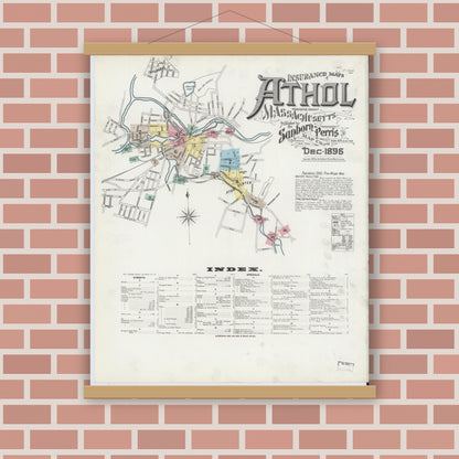 Old map wall art mockup — magnetic wood frame on brick wall — Sanborn Fire Insurance Map from Athol, Worcester County, Massachusetts (1896) - Complete Map Set