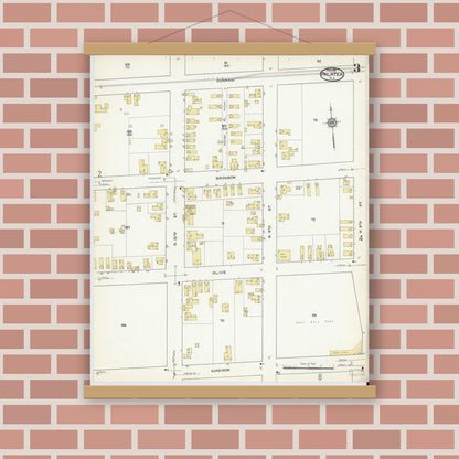 Old map wall art mockup — magnetic wood frame on brick wall — Sanborn Fire Insurance Map from Palatka, Putnam County, Florida (1915), Sheet #0003
