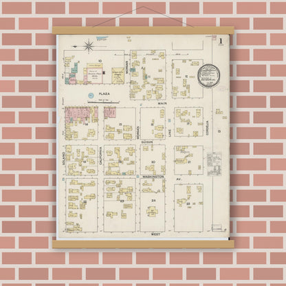 Old map wall art mockup — magnetic wood frame on brick wall — Sanborn Fire Insurance Map from Suisun, Solano County, California (1888) - Complete Map Set