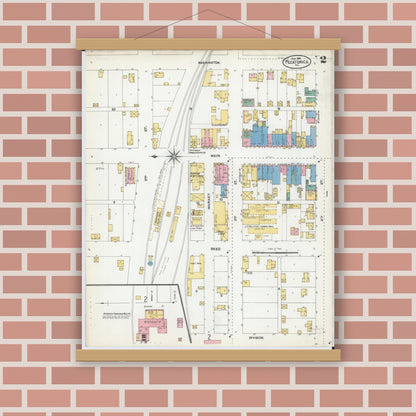 Old map wall art mockup — magnetic wood frame on brick wall — Sanborn Fire Insurance Map from Pecatonica, Winnebago County, Illinois (1904), Sheet #0002