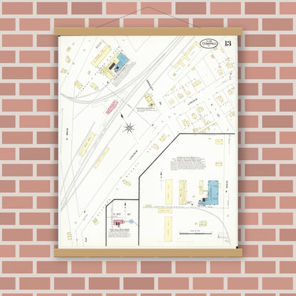 Old map wall art mockup — magnetic wood frame on brick wall — Sanborn Fire Insurance Map from Cedar Falls, Black Hawk County, Iowa (1909), Sheet #0013