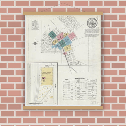 Old map wall art mockup — magnetic wood frame on brick wall — Sanborn Fire Insurance Map from Navasota, Grimes County, Texas (1912), Sheet #0001