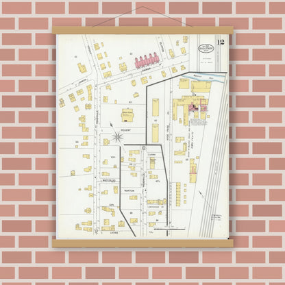 Old map wall art mockup — magnetic wood frame on brick wall — Sanborn Fire Insurance Map from Hyde Park, Norfolk County, Massachusetts (1900), Sheet #0012