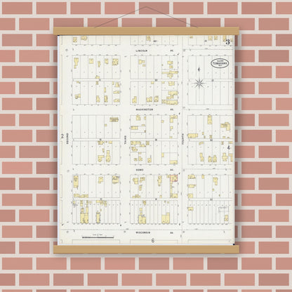 Old map wall art mockup — magnetic wood frame on brick wall — Sanborn Fire Insurance Map from Tomahawk, Lincoln County, Wisconsin (1898), Sheet #0003