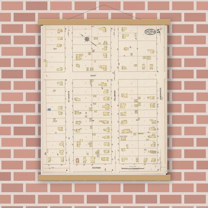 Old map wall art mockup — magnetic wood frame on brick wall — Sanborn Fire Insurance Map from Decatur, Van Buren County, Michigan (1922), Sheet #0005