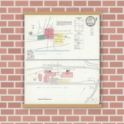 Old map wall art mockup — magnetic wood frame on brick wall — Sanborn Fire Insurance Map from Montgomery, Lycoming County, Pennsylvania (1901) - Complete Map Set