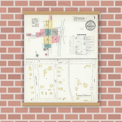 Old map wall art mockup — magnetic wood frame on brick wall — Sanborn Fire Insurance Map from Bainbridge, Chenango County, New York (1912) - Complete Map Set