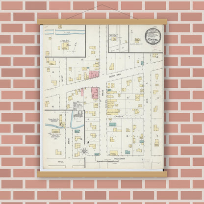 Old map wall art mockup — magnetic wood frame on brick wall — Sanborn Fire Insurance Map from Athens, Calhoun County, Michigan (1892), Sheet #0001