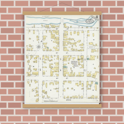 Old map wall art mockup — magnetic wood frame on brick wall — Sanborn Fire Insurance Map from Hawley, Wayne County, Pennsylvania (1892), Sheet #0002
