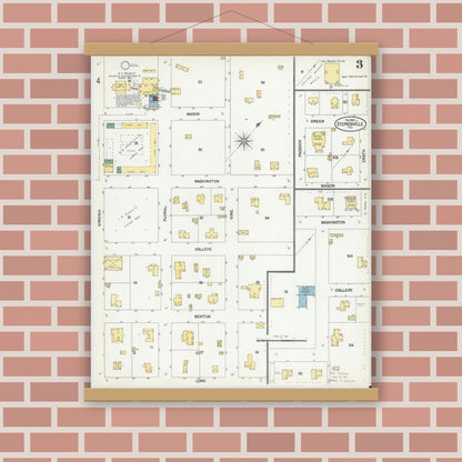Old map wall art mockup — magnetic wood frame on brick wall — Sanborn Fire Insurance Map from Stephenville, Erath County, Texas (1902), Sheet #0003
