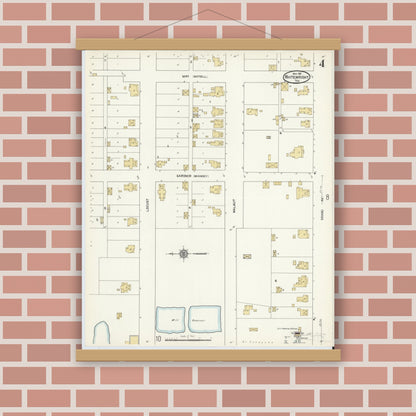 Old map wall art mockup — magnetic wood frame on brick wall — Sanborn Fire Insurance Map from Whitewright, Grayson County, Texas (1912), Sheet #0004
