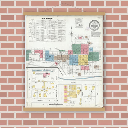Old map wall art mockup — magnetic wood frame on brick wall — Sanborn Fire Insurance Map from Washington, Daviess County, Indiana (1902) - Complete Map Set