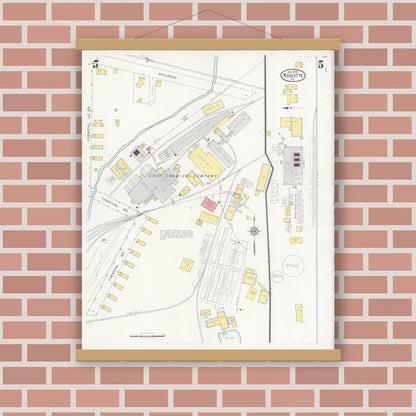 Old map wall art mockup — magnetic wood frame on brick wall — Sanborn Fire Insurance Map from Roulette, Potter County, Pennsylvania (1930), Sheet #0005