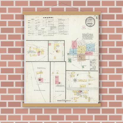 Old map wall art mockup — magnetic wood frame on brick wall — Sanborn Fire Insurance Map from Hanover, York County, Pennsylvania (1896) - Complete Map Set