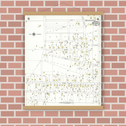 Old map wall art mockup — magnetic wood frame on brick wall — Sanborn Fire Insurance Map from Rockwall, Rockwall County, Texas (1923), Sheet #0006