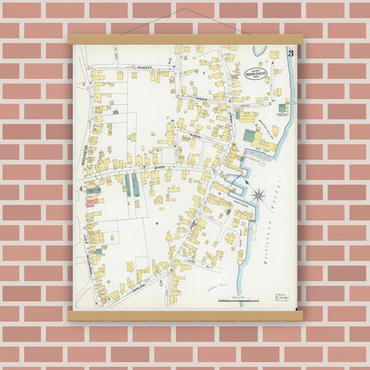 Old map wall art mockup — magnetic wood frame on brick wall — Sanborn Fire Insurance Map from Marblehead, Essex County, Massachusetts (1901), Sheet #0003