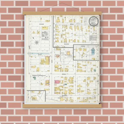 Old map wall art mockup — magnetic wood frame on brick wall — Sanborn Fire Insurance Map from L'Anse, Baraga County, Michigan (1900), Sheet #0001