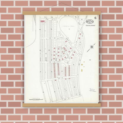 Old map wall art mockup — magnetic wood frame on brick wall — Sanborn Fire Insurance Map from Midland, Beaver County, Pennsylvania (1917), Sheet #0006