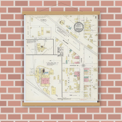 Old map wall art mockup — magnetic wood frame on brick wall — Sanborn Fire Insurance Map from Mancelona, Antrim County, Michigan (1890) - Complete Map Set