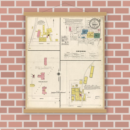 Old map wall art mockup — magnetic wood frame on brick wall — Sanborn Fire Insurance Map from Tarkio, Atchison County, Missouri (1911), Sheet #0001