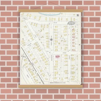 Old map wall art mockup — magnetic wood frame on brick wall — Sanborn Fire Insurance Map from Crookston, Polk County, Minnesota (1913), Sheet #0015