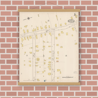 Old map wall art mockup — magnetic wood frame on brick wall — Sanborn Fire Insurance Map from Monticello, Sullivan County, New York (1921), Sheet #0005