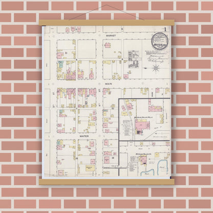 Old map wall art mockup — magnetic wood frame on brick wall — Sanborn Fire Insurance Map from Waterloo, Monroe County, Illinois (1888) - Complete Map Set