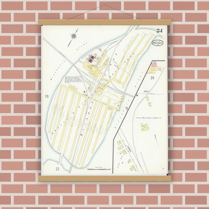 Old map wall art mockup — magnetic wood frame on brick wall — Sanborn Fire Insurance Map from Wausau, Marathon County, Wisconsin (1912), Sheet #0024