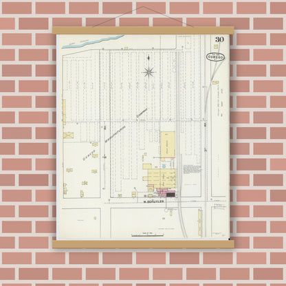 Old map wall art mockup — magnetic wood frame on brick wall — Sanborn Fire Insurance Map from Oswego, Oswego County, New York (1890), Sheet #0030