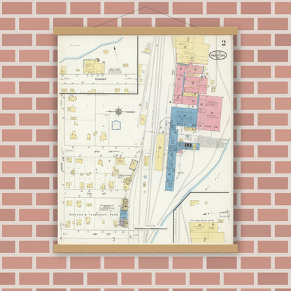 Old map wall art mockup — magnetic wood frame on brick wall — Sanborn Fire Insurance Map from Hartford, Washington County, Wisconsin (1913), Sheet #0002