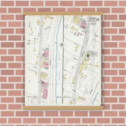 Old map wall art mockup — magnetic wood frame on brick wall — Sanborn Fire Insurance Map from Peru, La Salle County, Illinois (1892), Sheet #0005