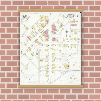 Old map wall art mockup — magnetic wood frame on brick wall — Sanborn Fire Insurance Map from West Salem, Wayne County, Ohio (1926), Sheet #0002