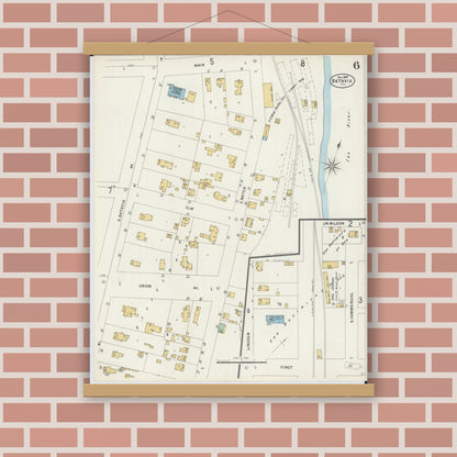 Old map wall art mockup — magnetic wood frame on brick wall — Sanborn Fire Insurance Map from Batavia, Kane County, Illinois (1897), Sheet #0006