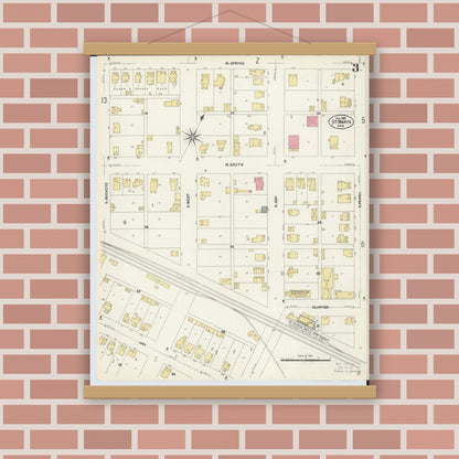 Old map wall art mockup — magnetic wood frame on brick wall — Sanborn Fire Insurance Map from Saint Marys, Auglaize County, Ohio (1907), Sheet #0003